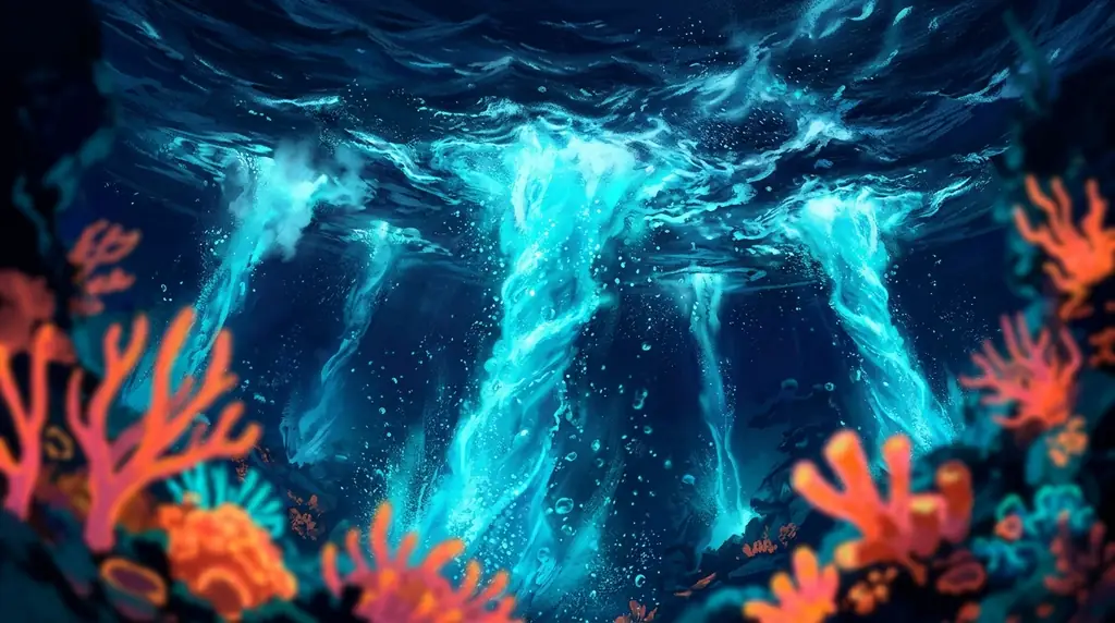 Leuchtende Geysire unter Wasser